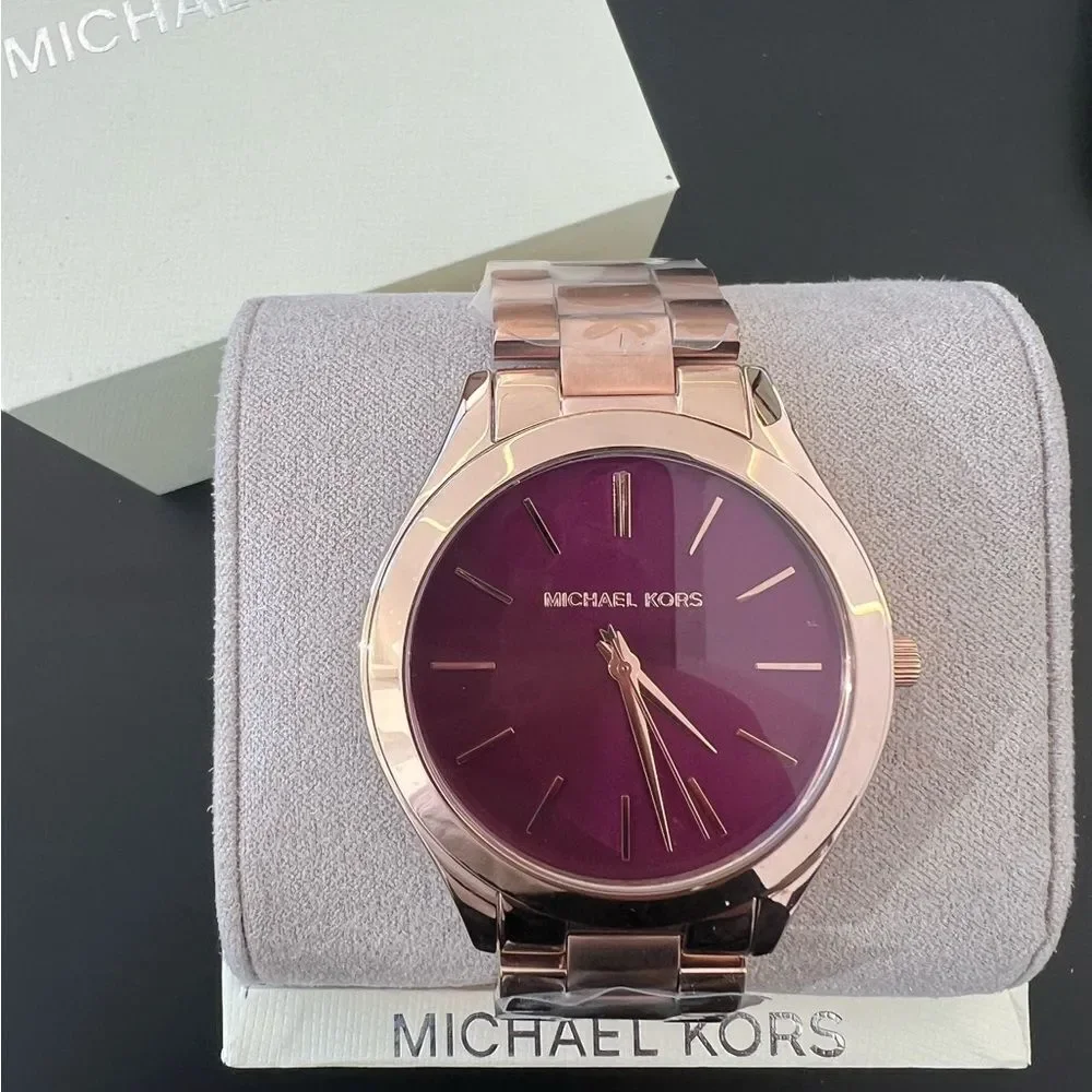 BNIB Michael Kors Rose Gold Watch with Deep Purple Face